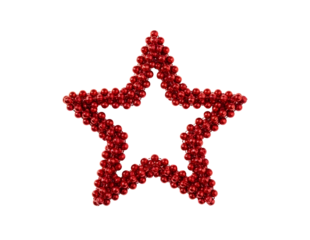 Glowing red star shape made of small lights isolated on transparent background
