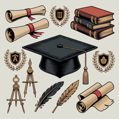 Graduation icon mortarboard and diploma