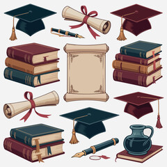 Graduation cap and books vector