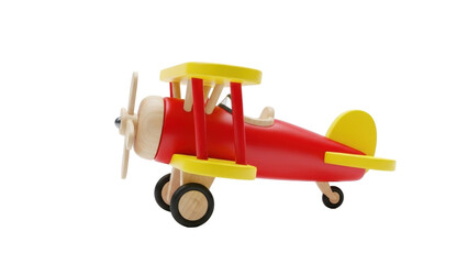 Isolated antique style biplane toy for a child, retro aviator model, nostalgic wooden airplane