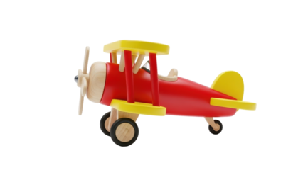 Isolated antique style biplane toy for a child, retro aviator model, nostalgic wooden airplane