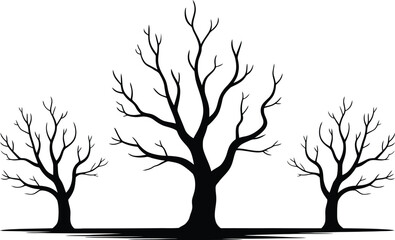 Silhouetted bare trees against white background vector illustration