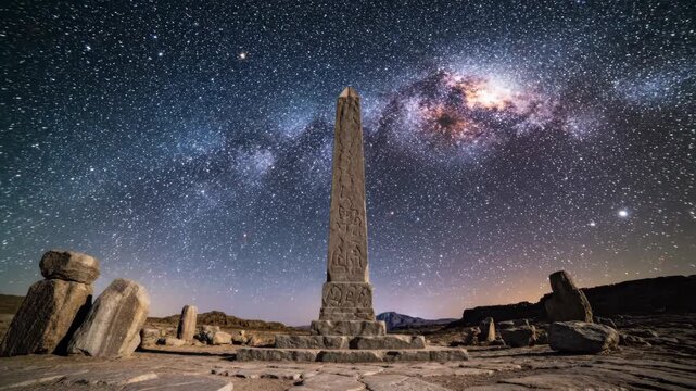 Milky Way over Ancient Obelisk - This stunning time-lapse captures the Milky Way arcing above an ancient stone obelisk.