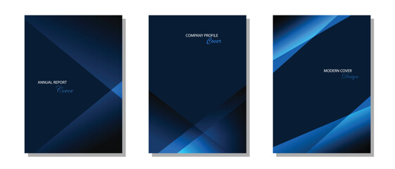 Dark blue cover design. Set of modern blue with shape and light. Suit for annual report, invitation, poster, company profile and others
