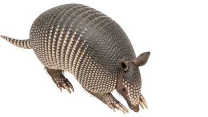 Isolated Armadillo searching for food in a studio looking for an insect under a rock or leaves