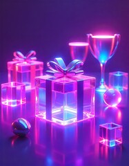 futuristic gift box with ribbon