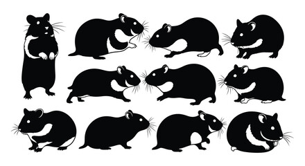 Collection of charming hamster silhouettes in various poses and orientations