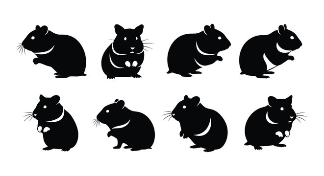 Collection of charming hamster silhouettes in various poses and orientations