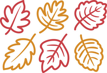 Colorful hand drawn autumn leaves isolated on a white background