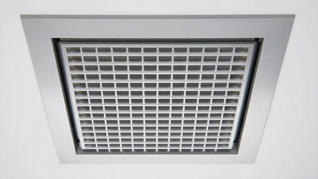 Square White Plastic Air Vent Grille with Grid Pattern on a White Ceiling ventilation HVAC