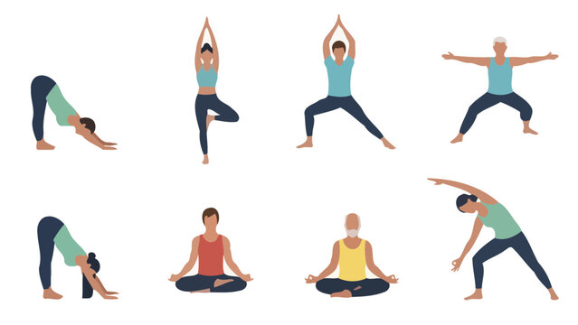 Diverse Group of People Practicing Yoga Poses Health Wellness and Mindfulness Collection