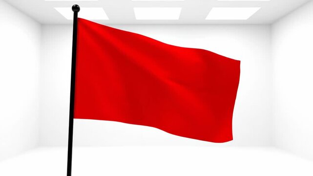 Red Flag on Pole - A vibrant red flag waves gently on a black flagpole, set against a stark white background. The video is simple and clean, focusing on the red flag.