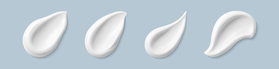 Cosmetic smears of creamy texture isolated on blue background. Set of cosmetic cream swatches. Cosmetic skin care product. Vector realistic illustration