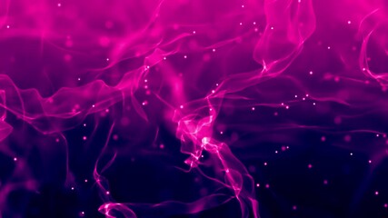 Abstract background with pink and purple shapes and particles on a blue background. Smoke or abstract waves shimmering in the air. - Powered by Adobe