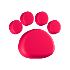 3d rendering icon paw red color