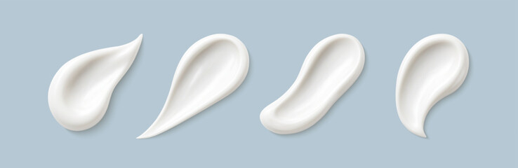 Cosmetic smears of creamy texture isolated on blue background. Set of cosmetic cream swatches. Cosmetic skin care product. Vector realistic illustration