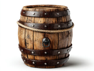 Obraz premium Antique wooden barrel isolated on a white background