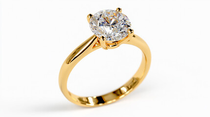3D rendering of a yellow gold solitaire ring against a white background