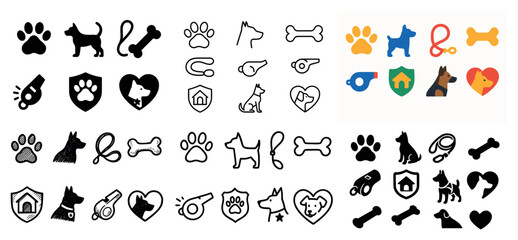 Dog icons and symbols collection in black and color