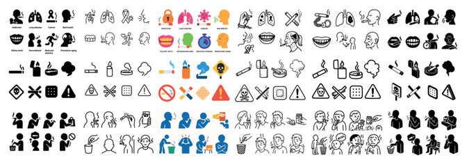 Diverse smoking awareness icon set collection