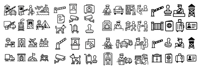 Airport and security icons set outline style