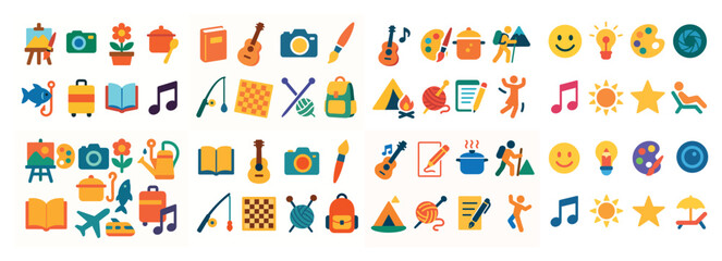 Colorful activity icons including music and sports