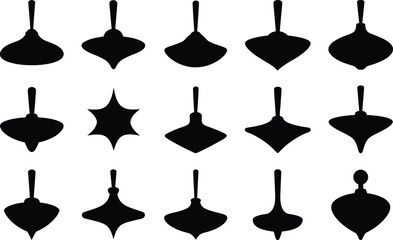 Black silhouette ornament collection hanging from invisible strings isolated