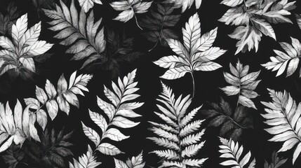 Monochrome fern leaf pattern on a dark background
