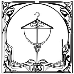 Jewelry display icon, elegant hanger, artistic design, black and white, copy space