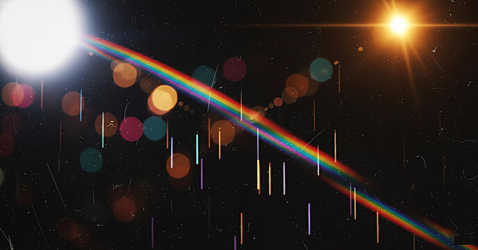 Abstract Rainbow Light Streaks with Bokeh on Black Background