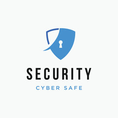 Modern cybersafe security abstract logo template with shield and technology concept.