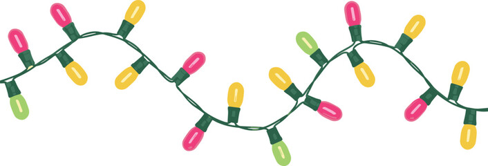 Vector illustration of festive holiday lights—colorful string design for celebration, decoration, Christmas, waveform pattern, and seasonal graphic reference