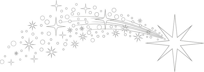 Vector illustration of stylized shooting star and comet trail—celestial design for magic, motion, fantasy, dream, wish, and cosmic themes © Hasinur