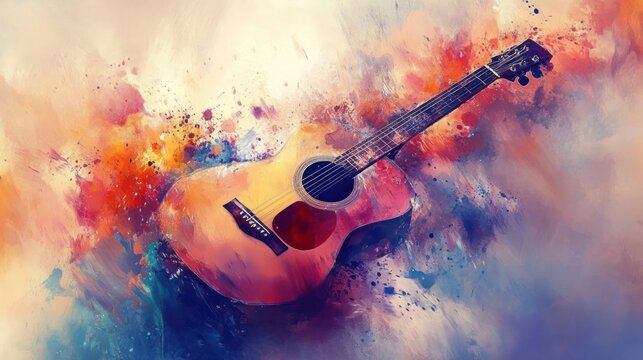 Abstract acoustic guitar in vibrant colors