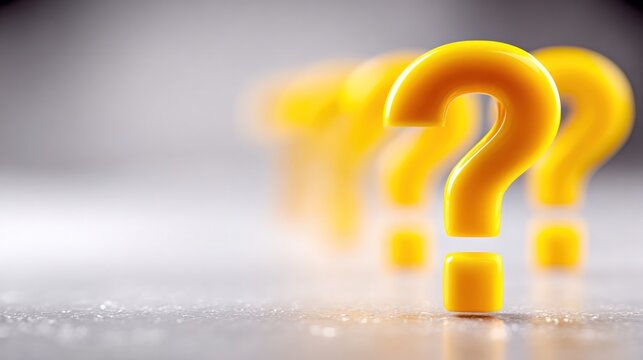Intriguing Question Marks: A collection of vibrant yellow question marks, arranged in a visually captivating manner, representing curiosity and the search for answers. 