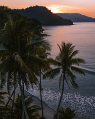 Aerial view of a sunset on the beach 