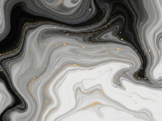 ラグジュアリーな雰囲気の黒と金のマーブルインクアート