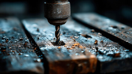 A worker using a power drill to assemble framing
