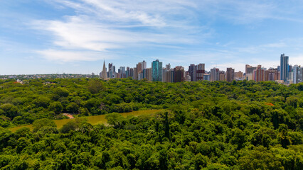Obraz premium Aerial View of Maringa, Cathedral and downtown. Several buildings. Paraná, Brazil.