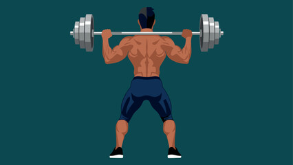 Obraz premium Back view of bodybuilder lifting barbell in gym art illustration