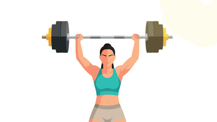 Strong female weightlifting with dumbbells in minimalist style