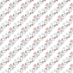 Romantic Floral Pattern With Hearts And Swirls In Soft Pink And Grey