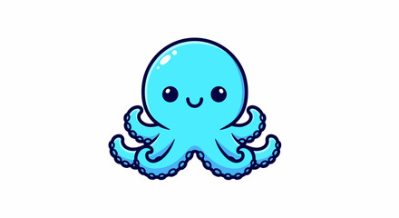 Fototapeta premium Adorable cartoon octopus with big eyes and a cute smile, aquatic creature.