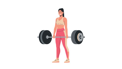 Woman performing deadlift in gym with barbell and weights