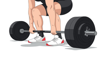 Weightlifting preparation: athlete ready to lift heavy barbell