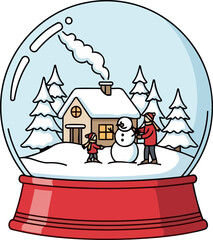 whispers of winter a quaint narrative of snowfall and togetherness encased in glass, isolated on transparent background