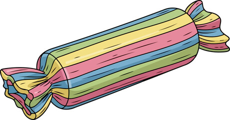 a spectrum of sweetness, wrapped in stripes, promising pure nostalgic delight, isolated on transparent background