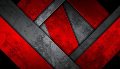 Geometric abstract of overlapping red and grey textured plates on a black background