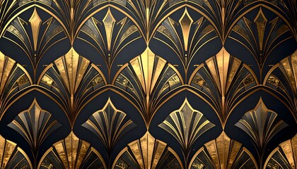 Intricate Art Deco gold pattern against a dark background, evoking glamour and luxury