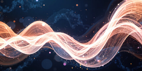 Minimal abstract particle wave, soft digital background, elegant futuristic motion lines, clean smooth design, dark gradient wallpaper.